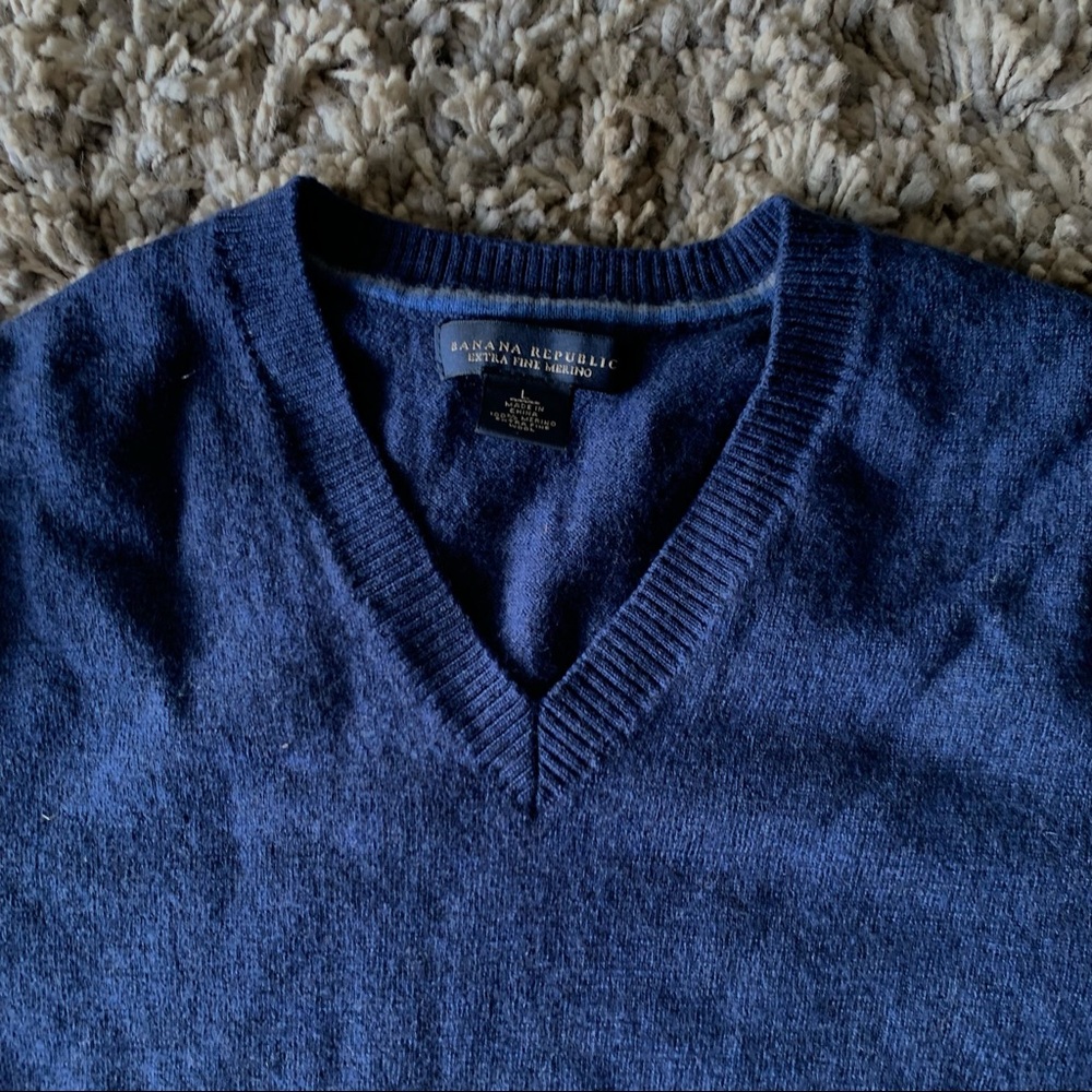 Banana Republic 100% Fine Wool Navy Blue Vneck